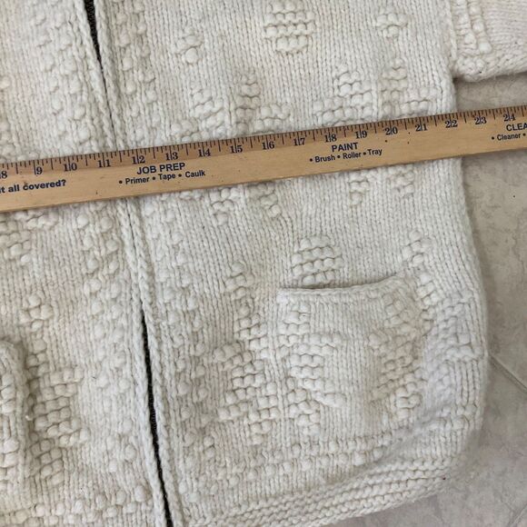 Handcrafts 100% Wool Chunky Knit Zip Up Cardigan Sweater women’s M/ L cream boxy - Picture 7 of 11